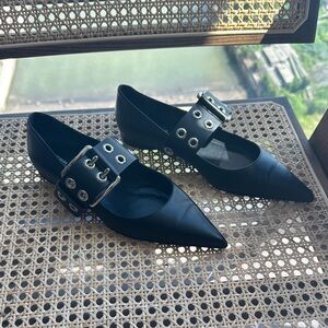 Michael Kors Collection Black Leather Flats with Buckle